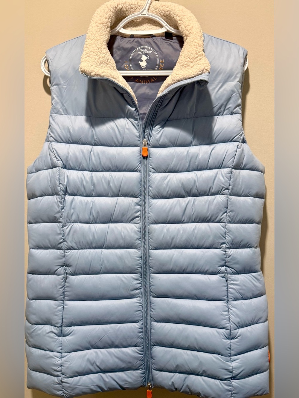 Save The Duck Quilted Puffer Vest - Ice Blue / Sherpa Collar Size L